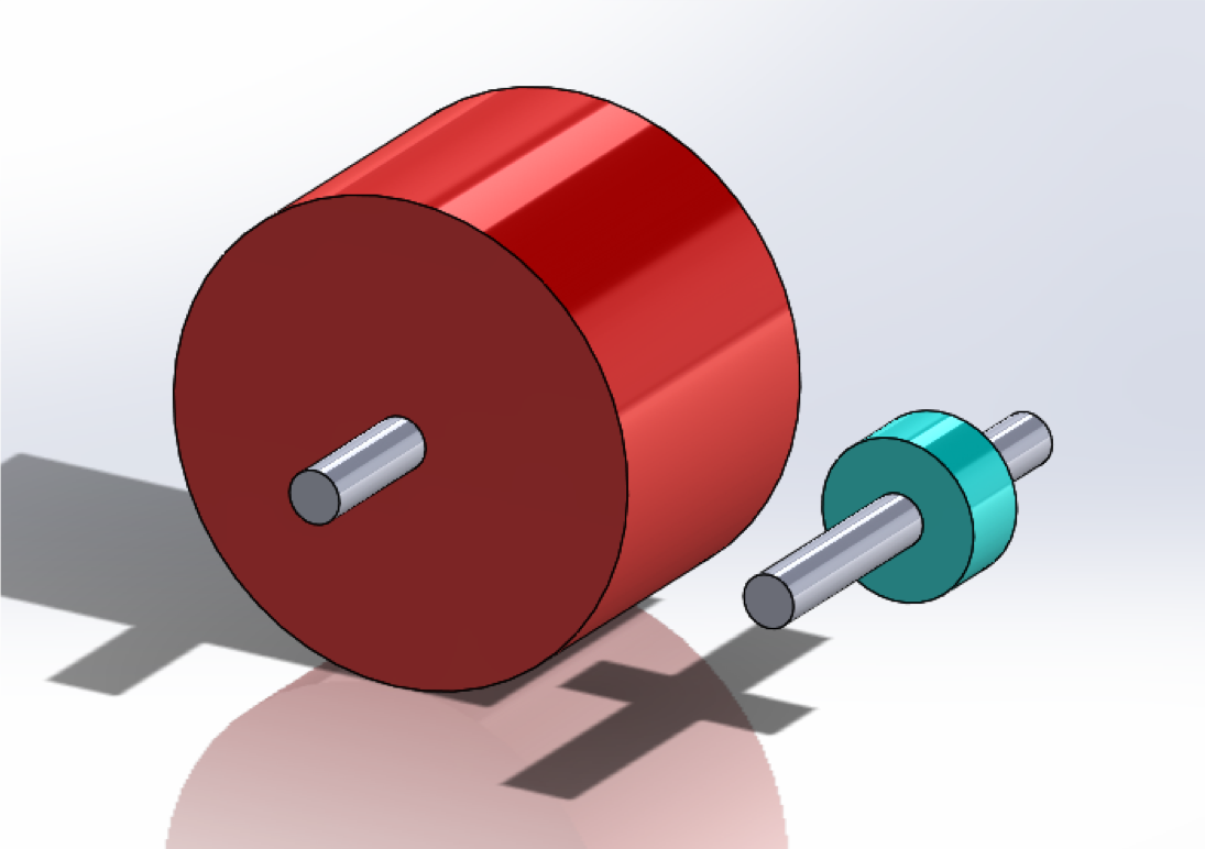 A rendered image of different shaft sizes to illustrate how a different inertia load would be expected depending upon the shaft size.